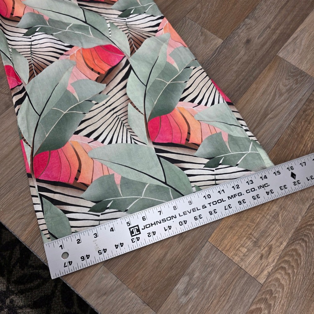 CALIA Medium Tropical Leaf Print Linen Blend Wide Leg Drawstring Pants‎ Green - Picture 8 of 11